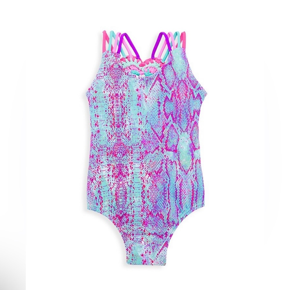 Little Peixoto Mona Crochet Heart One-Piece. Snake print. Size 6.